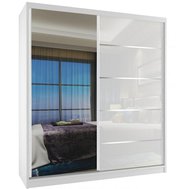 Stylová šatní skříň s posuvnými dveřmi Albino 133 cm - bílá / bílý lesk