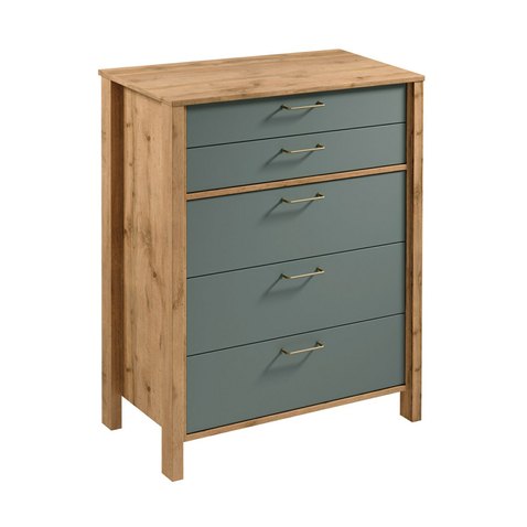 Šuplíková komoda Indigo 3 - dub wotan / zelená 01