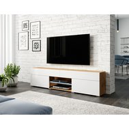VÝPRODEJ - Moderní televizní stolek Carrera - dub wotan / bílý lesk