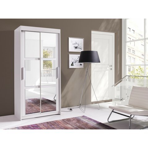Moderní šatní skříň se zrcadlem Karo 100 cm - bílá - 01