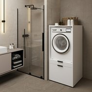 Skříňka na pračku Andiamo v bílém matu s výsuvnou policí a úložným prostorem 01