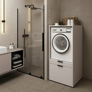 Skříňka na pračku Andiamo v odstínu kašmír s výsuvnou policí a úložným prostorem 01