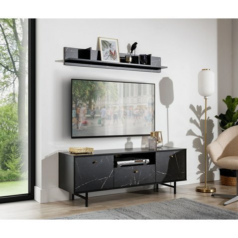 TV stolek s policí Veroli - černá/černý mramor - 01