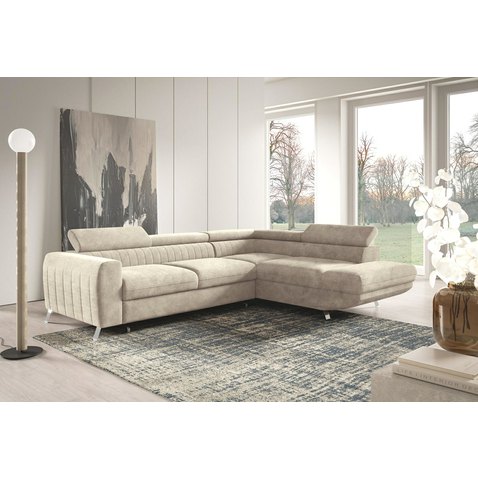 Rohová sedací souprava Amalfi – světle béžová, rozkládací s úložným prostorem 01