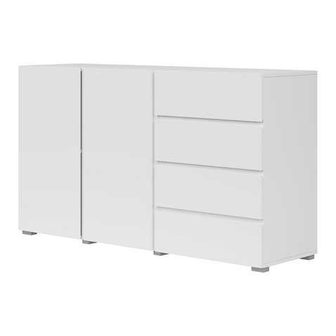 Moderní komoda Asymetric v bílém matu s bezúchytkovým otevíráním 01