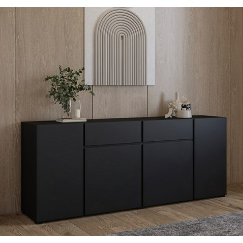Komoda Asymetric 195 cm - černý mat / 4 dvířka, 2 zásuvky 01