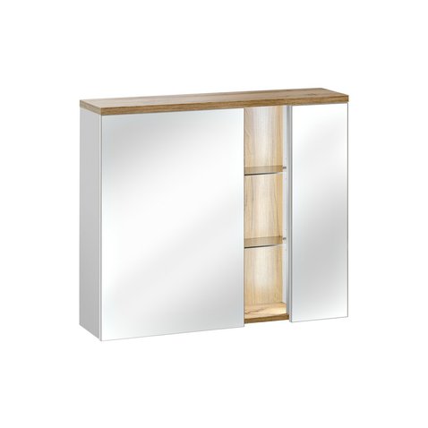 Zrcadlová skříňka Bahama white 80 cm – 2 dvířka + 2 police, bílá / dub wotan 01