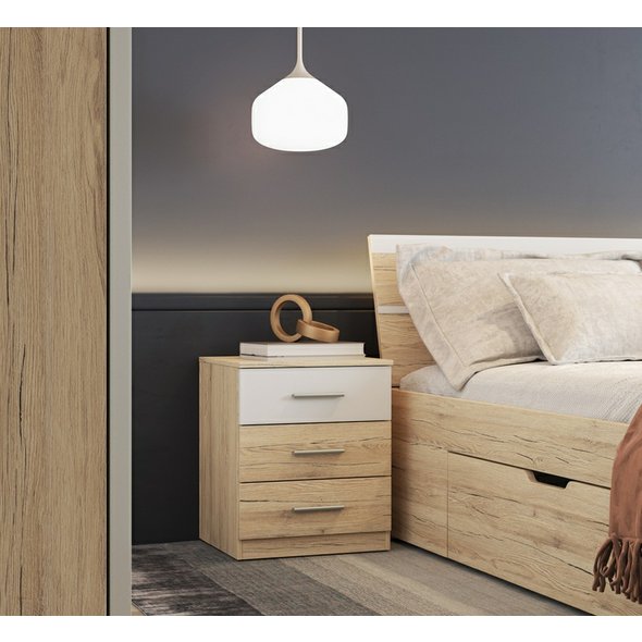 Noční stolek do ložnice Beta – dub San Remo světlý, bílá