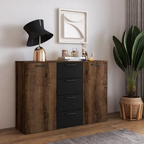 Tmavá komoda se zásuvkami a dvířky Beta