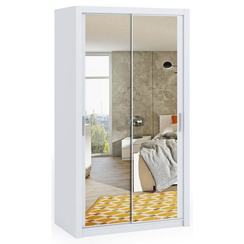 Moderní šatní skříň se zrcadlem Bono 120 cm - bílá - 01
