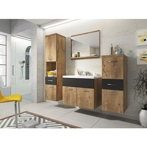 Koupelnová sestava ALBA 6 v kombinaci dřevodekoru a černého matu