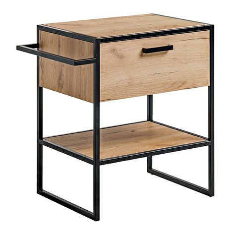 Umyvadlová skříňka Brooklyn – 70 cm, industriální styl, černý kov + dub craft 01