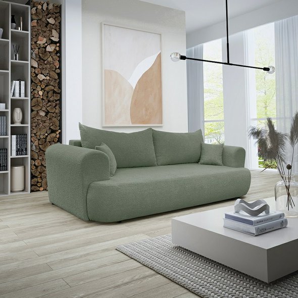 Třímístná rozkládací pohovka Baron s úložným prostorem - šalvějově zelená