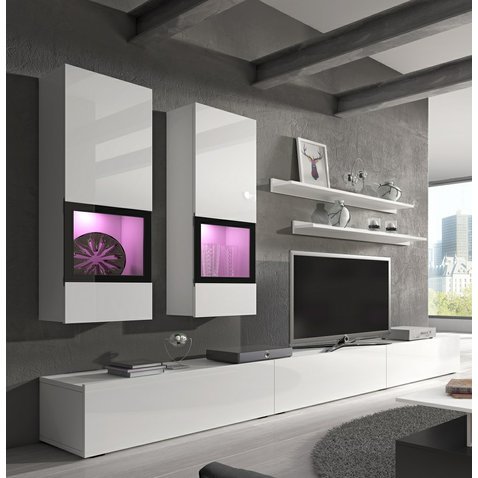 Moderní obývací stěna Baros - bílá / bílý lesk / černá 01