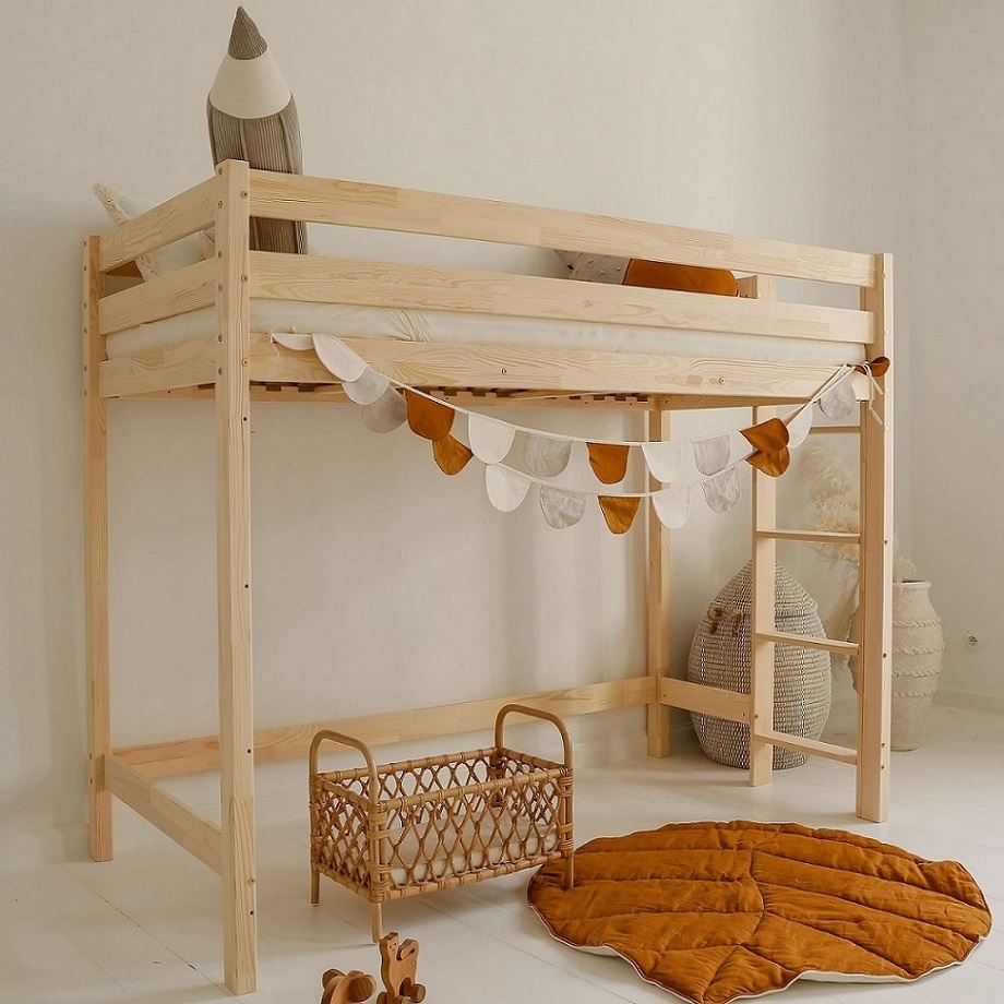 Vyvýšená postel pro děti Basic Loft 90 x 200 cm - přírodní borovice ...