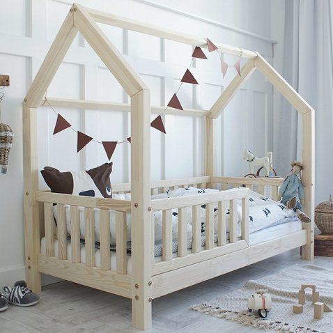 Dětská domečková postel Bianco 80 x 160 cm - přírodní borovice 01
