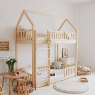 Patrová domečková postel Bianco - 90 x 190 cm - přírodní borovice