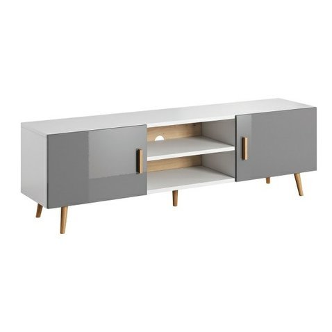 Televizní stolek Brillo - bílá / šedý lesk / dub artisan  01