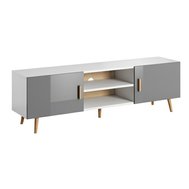 Televizní stolek Brillo - bílá / šedý lesk / dub artisan