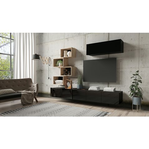 Moderní obývací sestava Calabrini 29 - černá/černý lesk/dub artisan - 01