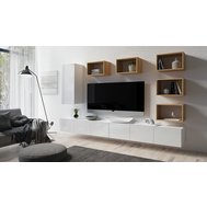 Moderní sestava do obývacího pokoje Calabrini 37 - bílá/bílý lesk/dub zlatý