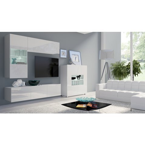 Moderní sestava do obývacího pokoje Calabrini 3 - bílá/bílý lesk - 01