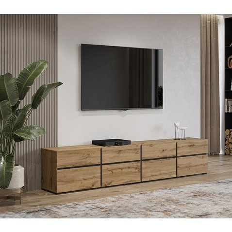 Moderní TV stolek Cross 225 cm - dub wotan / černá 01