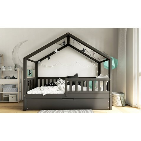 Domečková postel Domi bis s úložným prostorem - 80 x 160 / grafit 01
