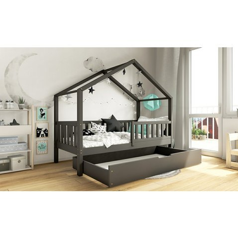 Dětská postel domeček Domi bis s úložným prostorem - 70 x 140 / grafit 01