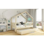 Dětská postel domeček Domi bis s úložným prostorem - 70 x 140 / přírodní
