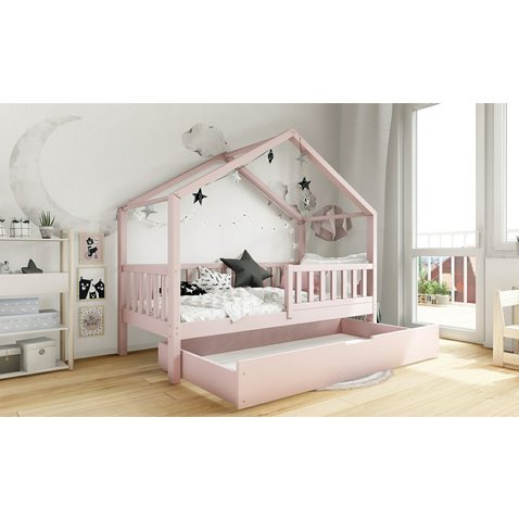 Dětská postel domeček Domi bis s úložným prostorem - 70 x 140 / růžová 01