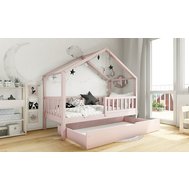 Dětská postel domeček Domi bis s úložným prostorem - 70 x 140 / růžová