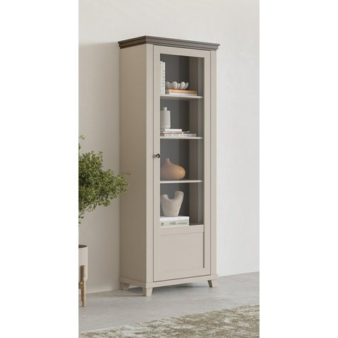 Úzká vitrína Evora 2 v béžovém odstínu s dekorem dub dunin - pravá 01