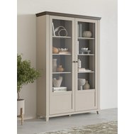 Dvoudvéřová vitrína Evora 3 ve světlém béžovém odstínu s dekorem dub dunin 01