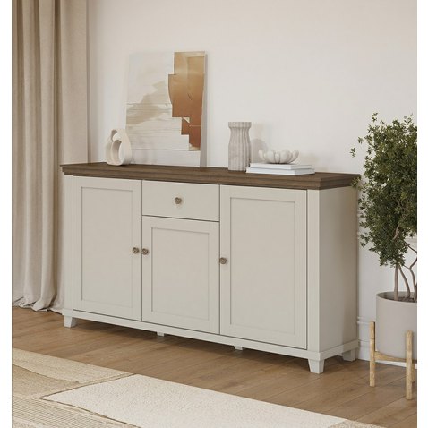 Elegantní komoda Evora 2 – béžový odstín a dřevěný dekor dub dunin 01