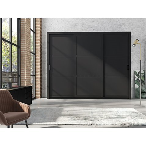 Moderní šatní skříň s posuvnými dveřmi Frama - černá - 01