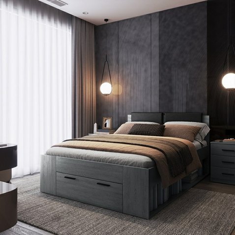 Manželská postel s úložným prostorem Galaxy 3 - 180 x 200 cm / šedý dub 01