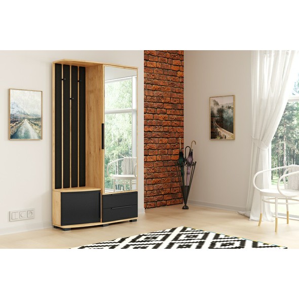 Předsíňová stěna Loft - craft zlatý/černý mat - 01