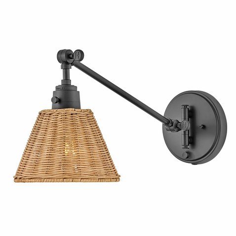 Designové nástěnné světlo Arti – černá & ratanové stínidlo 01