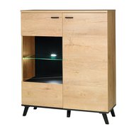 Dvoudvéřová komoda s prosklenými dvířky John 4 s osvětlením - dub lefkas/černá - 01