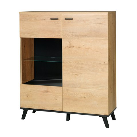 Dvoudvéřová komoda s prosklenými dvířky John 4 bez osvětlení - dub lefkas/černá - 01