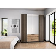 Designová šatní skříň s lamelami Kaja - černá/dub evoke - 01