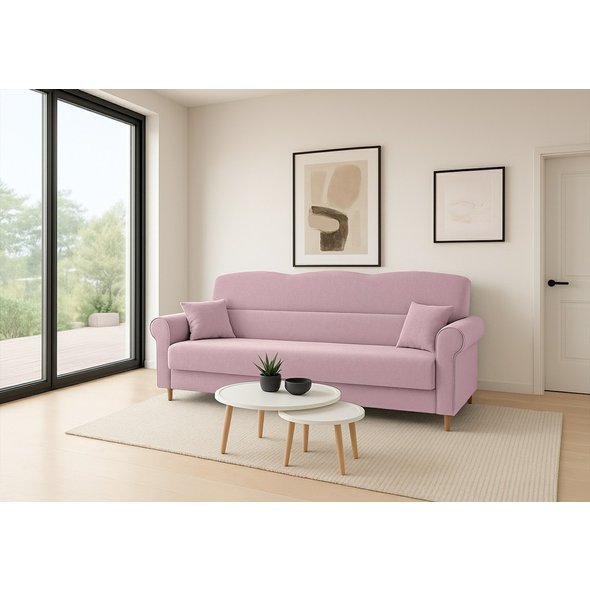 Třímístná rozkládací pohovka Florine s úložným prostorem - starorůžová