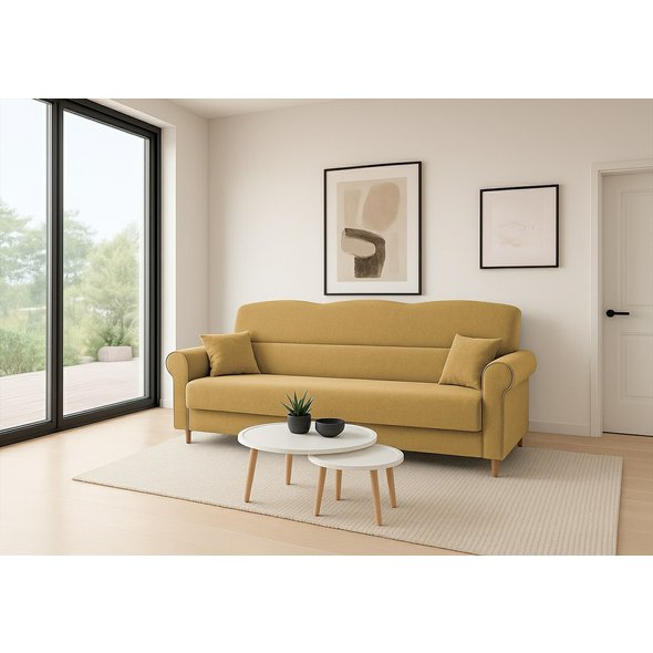 Třímístná rozkládací pohovka Florine s úložným prostorem - hořčicově žlutá