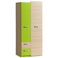 Dvoudveřová šatní skříň se zásuvkami Lorento 1 - jasan coimbra / zelená limetka