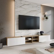 Moderní LIO závěsný TV stolek s policí 300 cm - dub artisan/bílý mat 01