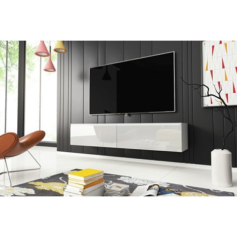 Elegantní televizní stolek Lowboard D 140 cm - bílá / bílý lesk 01