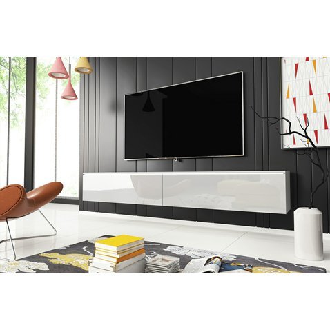 Minimalistický televizní stolek Lowboard D 180 cm - bílá / bílý lesk 01