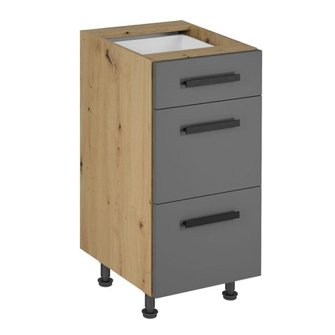 Dolní kuchyňská skříňka Langen D40S3 – tmavě šedá / dub artisan