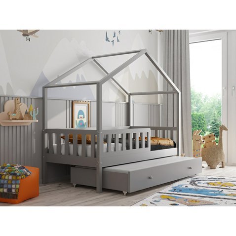 Masivní domečková postel Emily 5 s přistýlkou - 90 x 200 cm / šedá 01